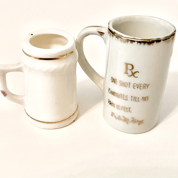 ESTATE VTG 2pc FLORAL LADY CONSOLATION PAIN RELIEF BEER MUG SHOT GLASS SOUVENIR - Picture 3 of 9